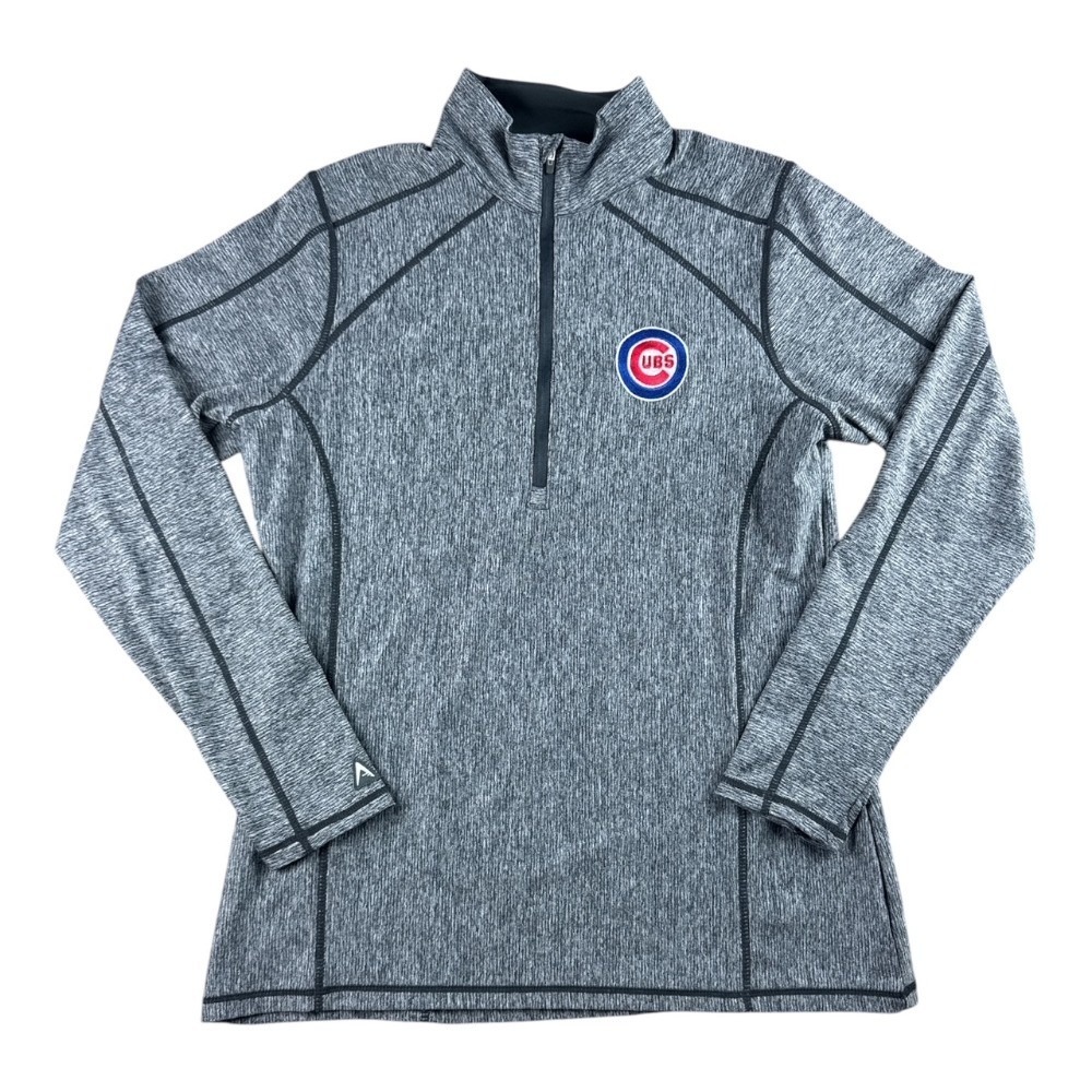 Chicago Cubs Womens Medium Quarter Zip Pullover Gray Space Dye MLB Logo Antiugua